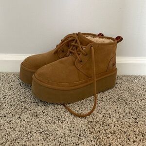 Brown chestnut platformed UGG boots